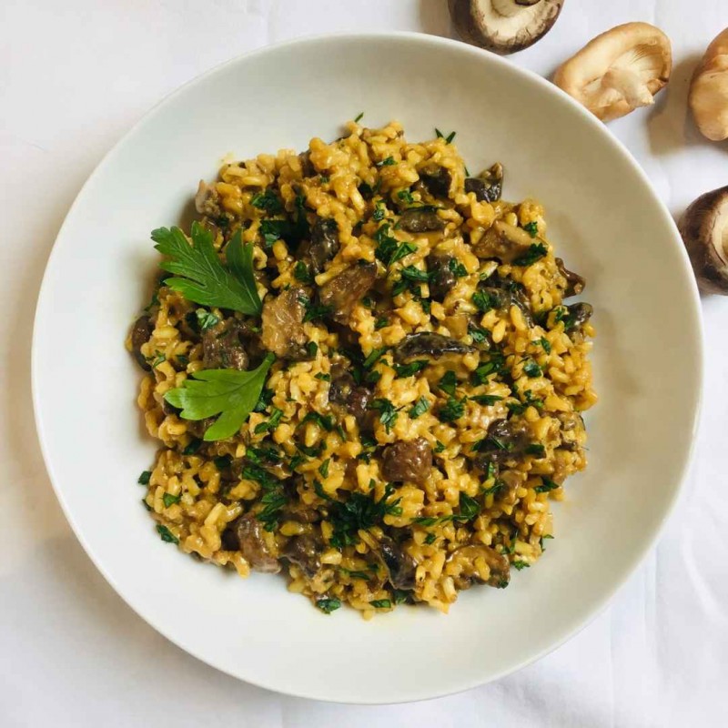 Risotto Vegano de Setas Shiitake y Portobello | Cremoso sin Lácteos