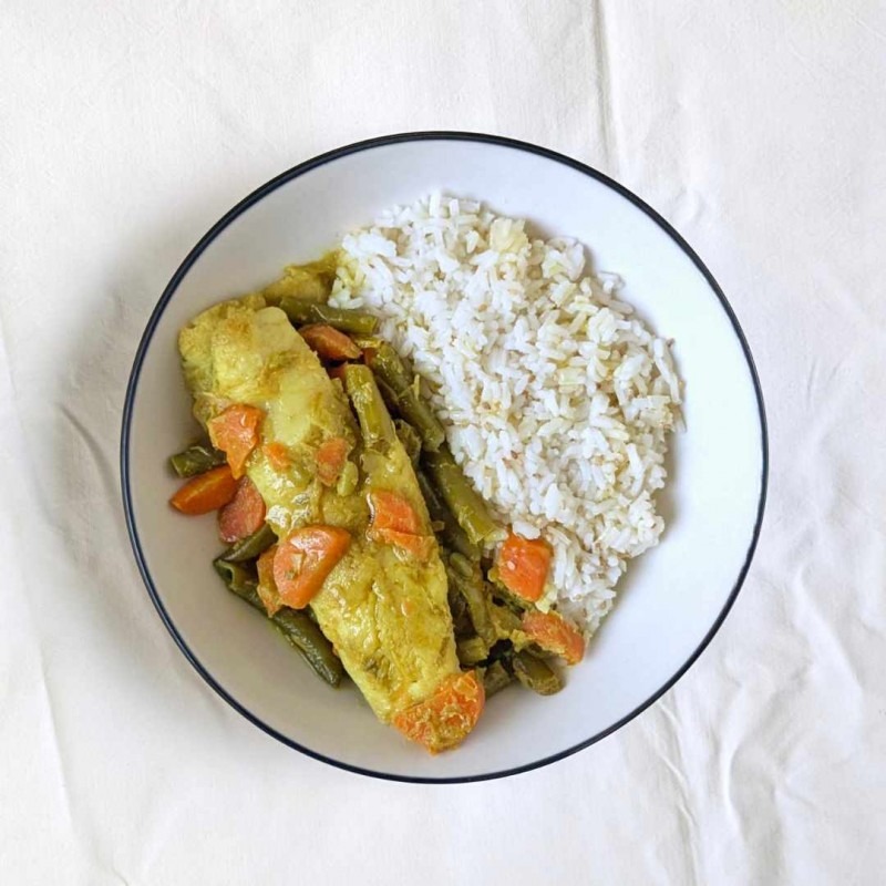 Merluza y Verduras al Curry con Arroz | Bajo en FODMAP