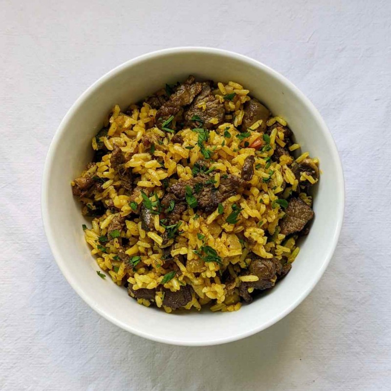 Arroz a la Cúrcuma con Ternera | Bajo en FODMAP