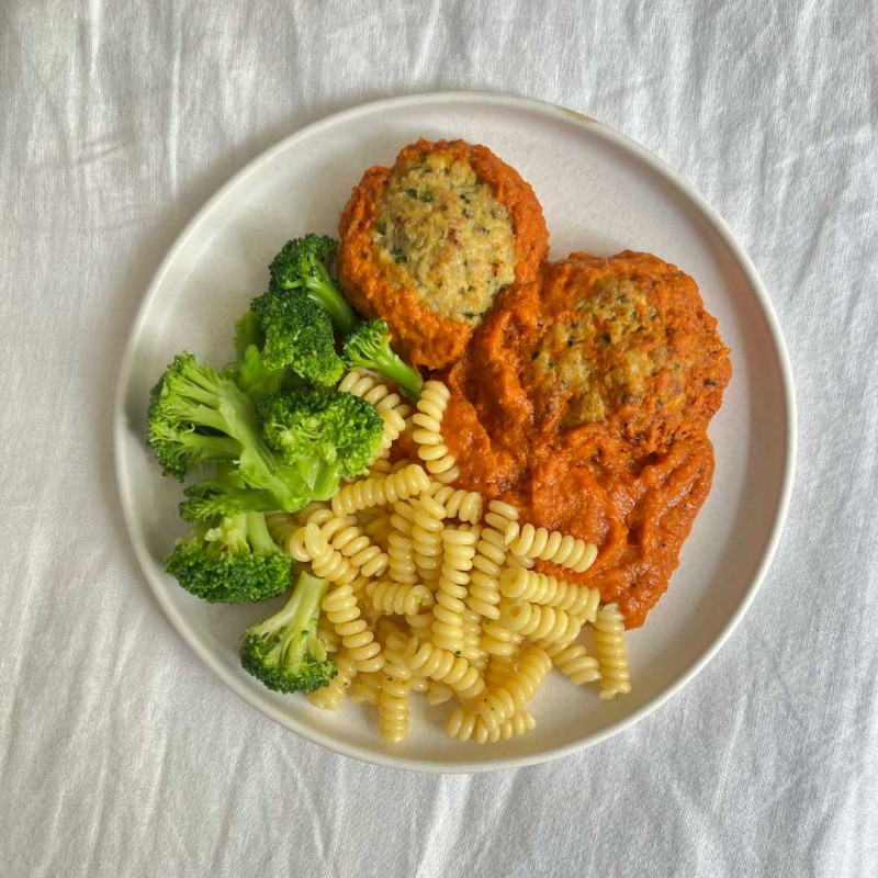 Green Burguer de Pollo y Brócoli con Salsa Romesco | Alto en Proteínas