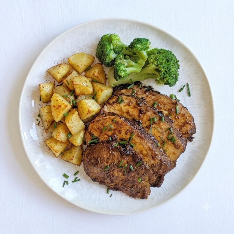 Lomo de Cerdo al Ras el Hanout con Brócoli y Patatas