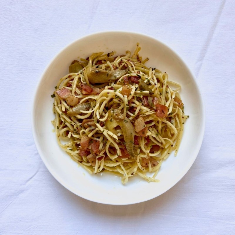 Espaguetis con Seta Ostra y Bacon | Bajo FODMAP y Sin Gluten