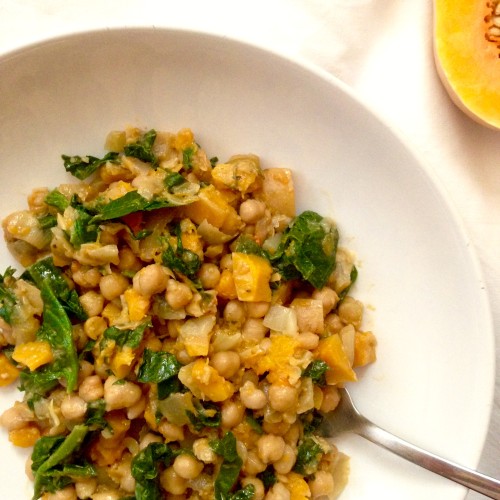 Garbanzos con espinacas y calabaza asada